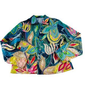 Indigo Moon Women's size Medium Jacket Art to wear Colorful Patchwork